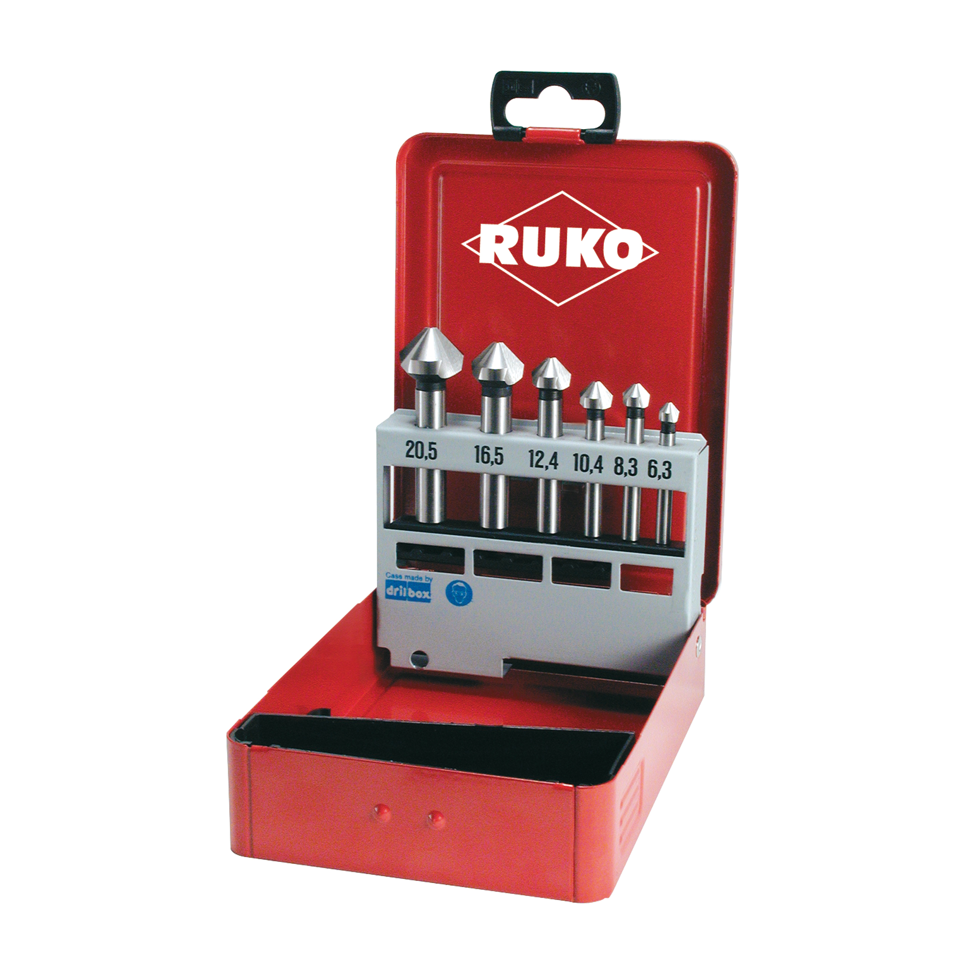 Taper and deburring countersinker set in steel case - 6 pcs - Ruko