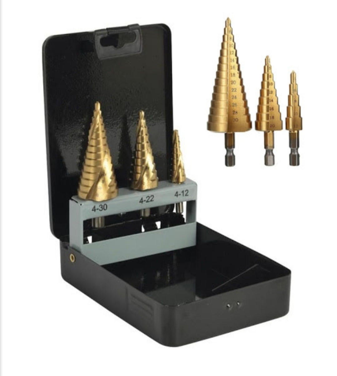 Step Drill Punch Set 3 Pieces Aluminum Box